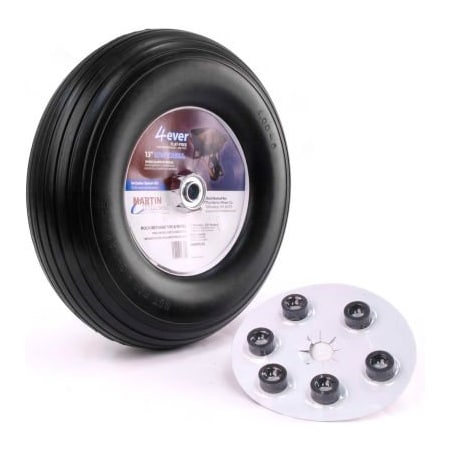 Martin Wheel Martin Wheel 13" Flat Free Wheelbarrow & Garden Cart Wheel 406RBPU32 - 400-6 - Universal Hub -5/8"BB 406RBPU32